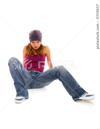 pretty girl-teenager sitting on white background 4358937