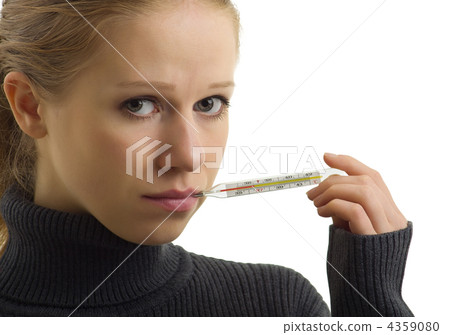 Sick woman holding thermometer Sick woman holding thermometer 4359080