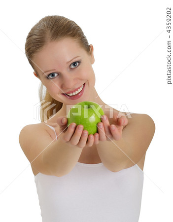 beautiful young woman holding a ripe apple isolated beautiful young woman holding a ripe apple isolated 4359202