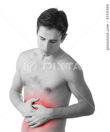 young man holding his sick stomach in pain, isolated on white ba young man holding his sick stomach in pain, isolated on white ba 4359364