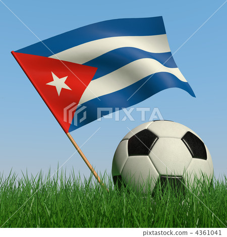 Soccer ball in the grass and the flag of Cuba 4361041