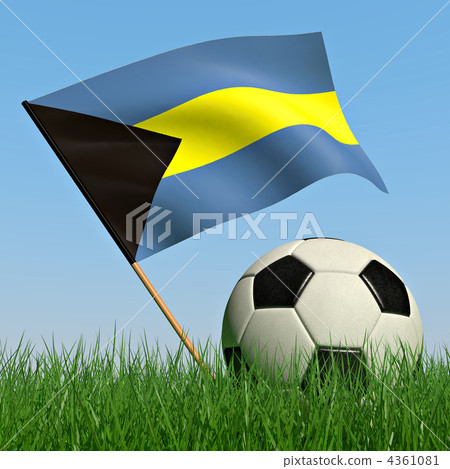 Soccer ball in the grass and the flag of Bahamas 4361081