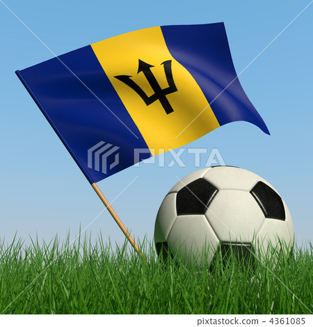 Soccer ball in the grass and the flag of Barbados 4361085