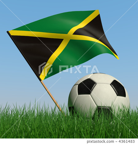 Soccer ball in the grass and the flag of Jamaica 4361483