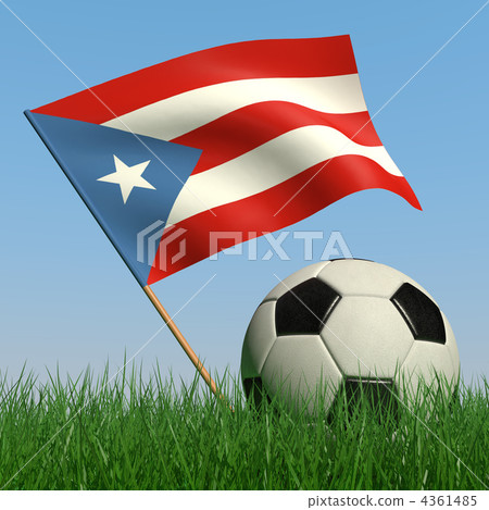 Soccer ball in the grass and the flag of Puerto-Rico 4361485