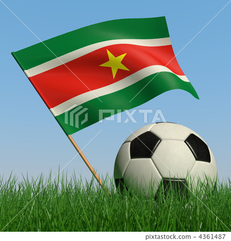 Soccer ball in the grass and the flag of Surinam 4361487