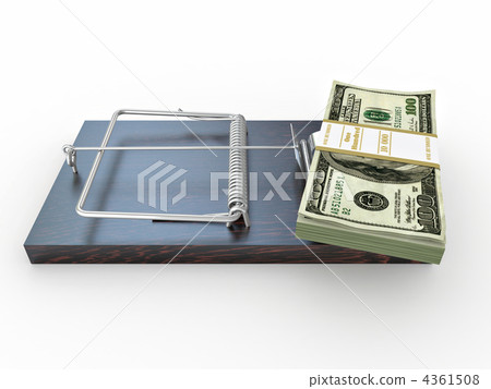 Mousetrap with dollar on white isolated background 4361508