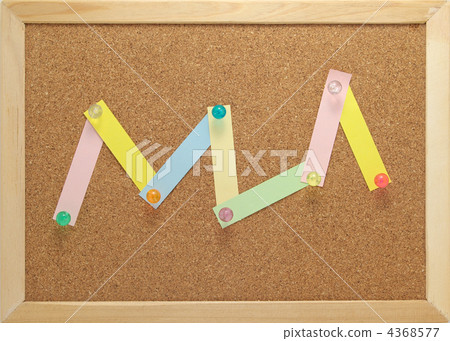 Line graph image of sticky note fastened with thumbtack with cork board with frame Line graph image of sticky note fastened with thumbtack with cork board with frame 4368577