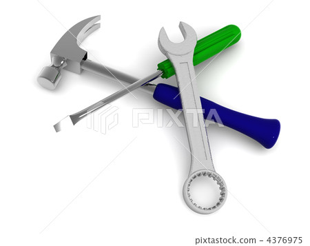 Hammer, skrewdriver and spanner. 3d 4376975
