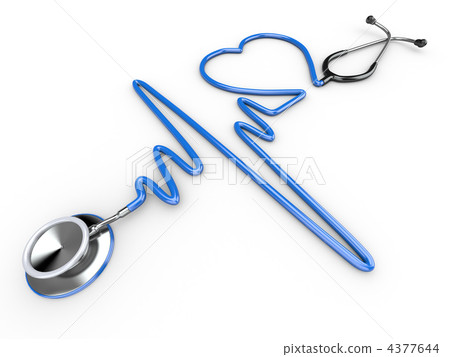 Stethoscope and a silhouette of the heart and ECG 4377644