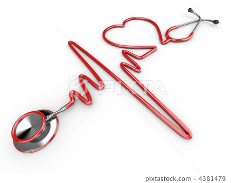 Stethoscope and a silhouette of the heart and ECG 4381479