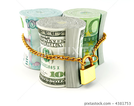 Dollar, euro, ruble on lock Dollar, euro, ruble on lock 4381753
