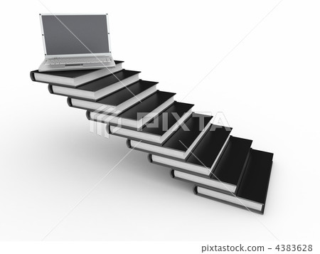 Staircase from books and laptop on the top Staircase from books and laptop on the top 4383628