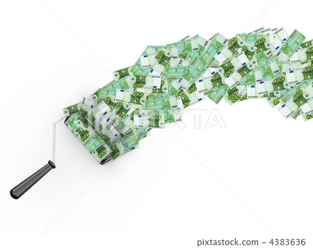 Roller brush with euro on white isolated background. 3d Roller brush with euro on white isolated background. 3d 4383636