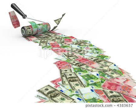 Roller brush with dollar, euro and yuan 4383637
