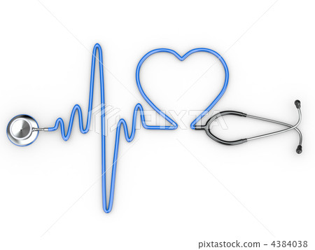 Stethoscope and a silhouette of the heart and ECG 4384038