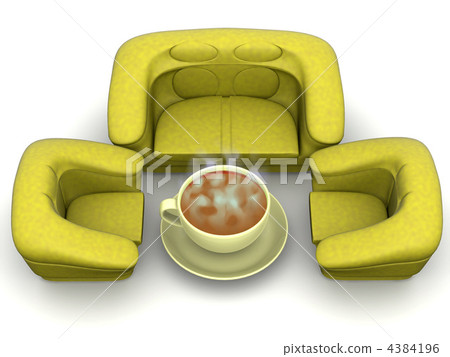 Armchair with cup of coffee. 3d Armchair with cup of coffee. 3d 4384196