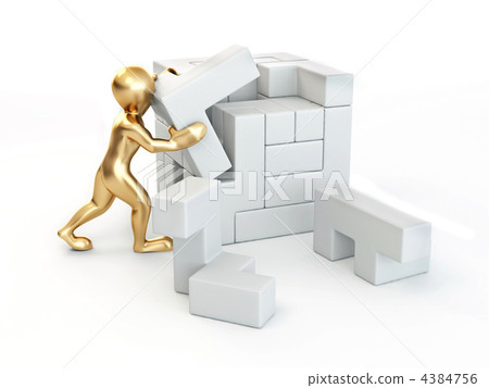 Men with a cube built from blocks. Puzzle 4384756