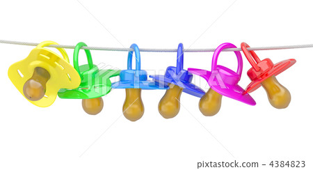 Row of babies dummies on rope. Row of babies dummies on rope. 4384823
