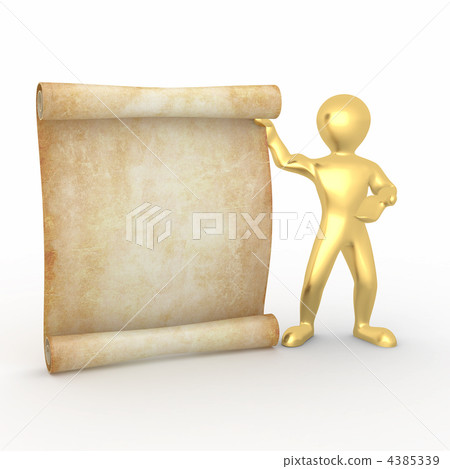 Men with vintage aged papyrus. 3d 4385339