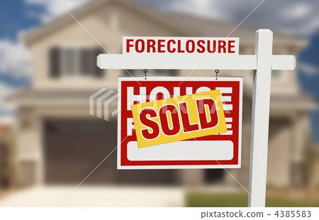 Sold Foreclosure Home For Sale Sign and House Sold Foreclosure Home For Sale Sign and House 4385583