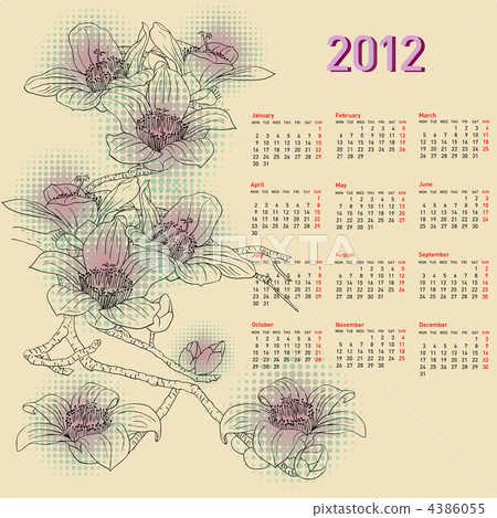 Stylish calendar with flowers for 2012. Week starts on Monday. Stylish calendar with flowers for 2012. Week starts on Monday. 4386055