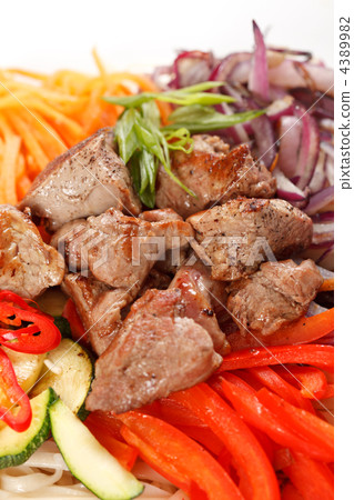 meat with vegetables and noodles meat with vegetables and noodles 4389982