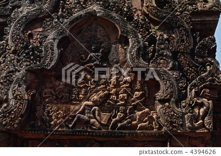 Banteay Srei ruins, gable of the Southern Library (Angkor ruins, Siem Reap, Cambodia) Banteay Srei ruins, gable of the Southern Library (Angkor ruins, Siem Reap, Cambodia) 4394626