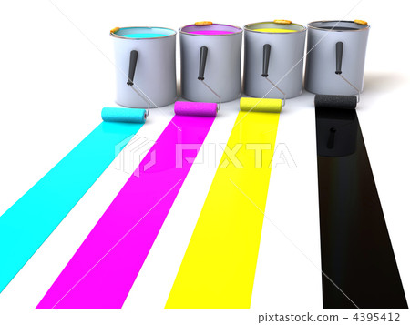 Rollers brush and buckets of paint Rollers brush and buckets of paint 4395412