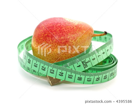 Ripe pear and measuring a meter on a white background Ripe pear and measuring a meter on a white background 4395586
