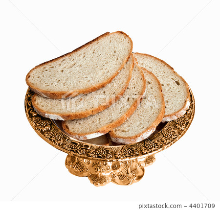 The dish with bread isolated on white background. 4401709