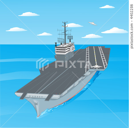 Planes taking off from the deck of an aircraft carrier in the oc 4402286