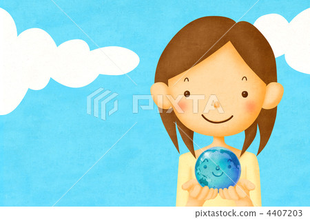 Young woman illustration eco image with earth Young woman illustration eco image with earth 4407203