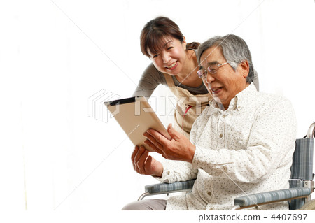 helper, touch panel, father and daughter 4407697