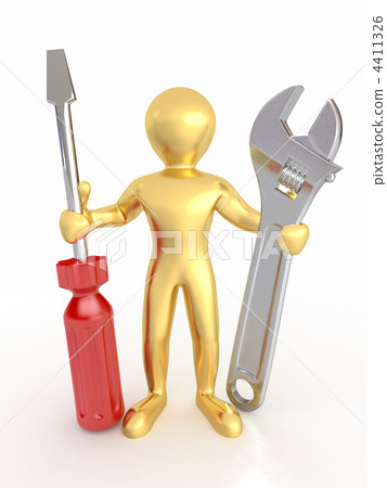 Men with wrench and screwdriver. 3d Men with wrench and screwdriver. 3d 4411326