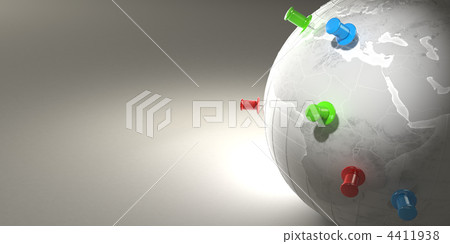 Earth and thumbtacks on grey background 4411938