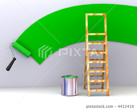 Ladder, roller brush, bucket. Space for text Ladder, roller brush, bucket. Space for text 4412418
