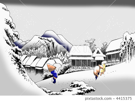 Utagawa Hiroshige“Kanbara之夜的雪”（東海道五十三） 4415375