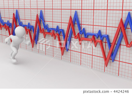 Running men and chart heartbeat. 3d 4424246