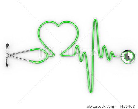 Stethoscope and a silhouette of the heart and ECG 4425468