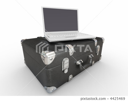 Laptop and suitcase on white isolated background 4425469