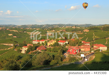 Air balloon over vineyards in italy. Air balloon over vineyards in italy. 4435300