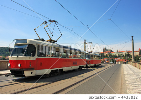 Tram on the bridge. Prague, Czech Republic. 4435812