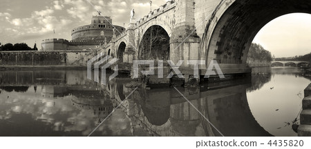 Panoramic view on famous Saint Angel Castle and bridge. Panoramic view on famous Saint Angel Castle and bridge. 4435820