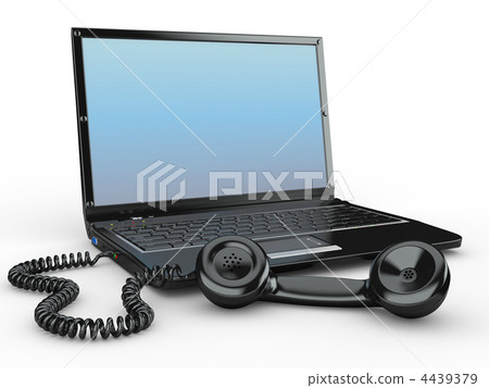 Laptop with old-fashioned phone reciever. 3d Laptop with old-fashioned phone reciever. 3d 4439379