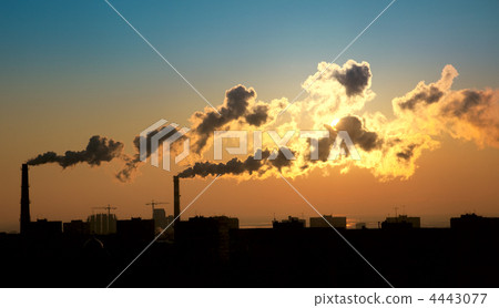 Exhaust smoke / Air pollution / Sunrise / Silhuette 4443077
