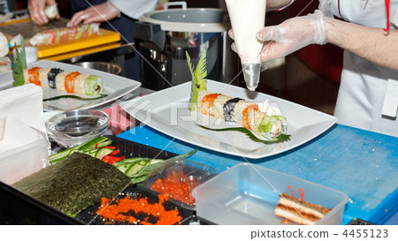 chef preparing sushi in the kitchen 4455123