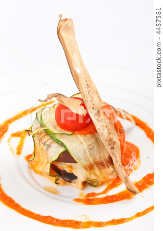 Eggplant roll stuffed with cottage cheese Eggplant roll stuffed with cottage cheese 4457581