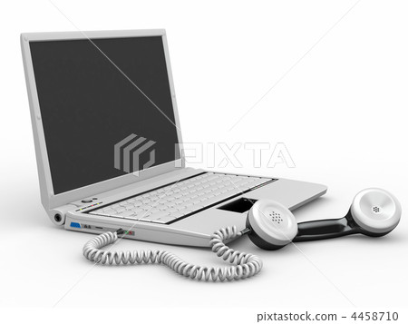 Laptop with old-fashioned phone reciever. 3d 4458710