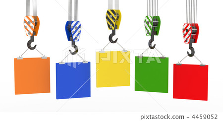 Crane hooks with empty boards. 3d Crane hooks with empty boards. 3d 4459052